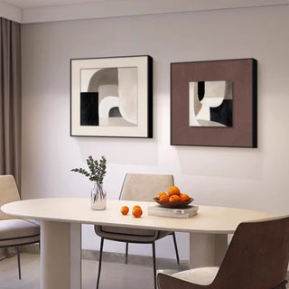 (Prints) Minimalist Geometric Abstract Art Set of 2 | Neutral Tones & Bold Forms | Square Wall Decor