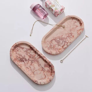 Rosa Marble Oval Tray | Polished Natural Pink Marble Valet | for Cosmetics & Jewelry