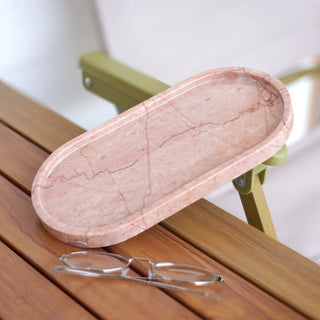 Rosa Marble Oval Tray | Polished Natural Pink Marble Valet | for Cosmetics & Jewelry