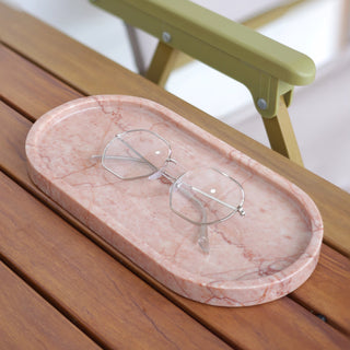 Rosa Marble Oval Tray | Polished Natural Pink Marble Valet | for Cosmetics & Jewelry