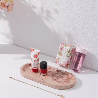 Rosa Marble Oval Tray | Polished Natural Pink Marble Valet | for Cosmetics & Jewelry