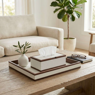 Rosewood & Leather  Tissue Box | Modern Luxe | Dark Wood Frame & Pebbled Leather