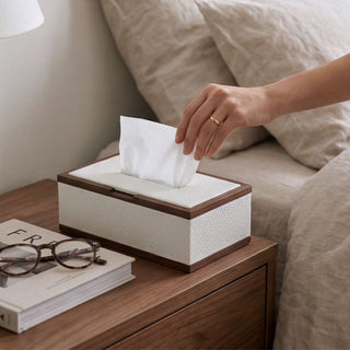 Rosewood & Leather  Tissue Box | Modern Luxe | Dark Wood Frame & Pebbled Leather