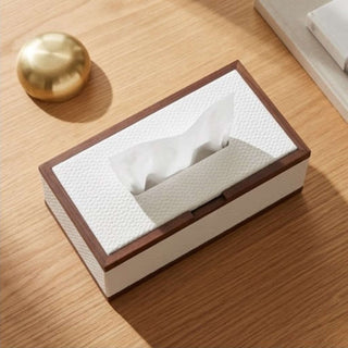 Rosewood & Leather  Tissue Box | Modern Luxe | Dark Wood Frame & Pebbled Leather