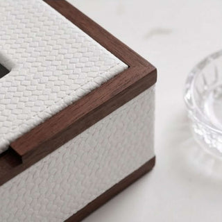 Rosewood & Leather  Tissue Box | Modern Luxe | Dark Wood Frame & Pebbled Leather