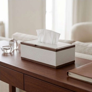 Rosewood & Leather  Tissue Box | Modern Luxe | Dark Wood Frame & Pebbled Leather