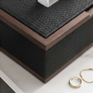 Rosewood & Leather  Tissue Box | Modern Luxe | Dark Wood Frame & Pebbled Leather