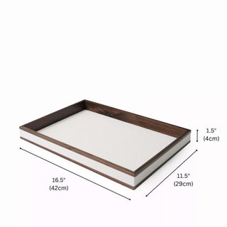 Rosewood & Leather Tray | Modern Luxe | Dark Wood Frame & Pebbled Leather