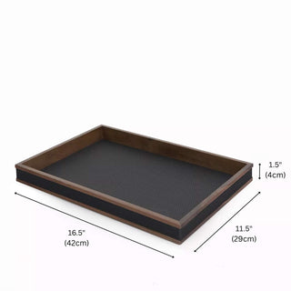 Rosewood & Leather Tray | Modern Luxe | Dark Wood Frame & Pebbled Leather