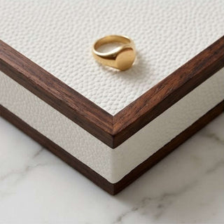 Rosewood & Leather Tray | Modern Luxe | Dark Wood Frame & Pebbled Leather
