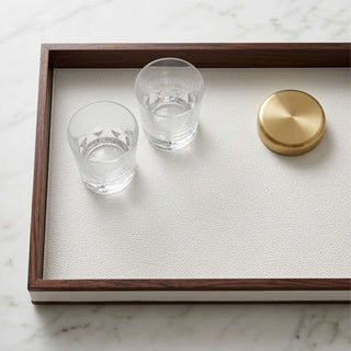 Rosewood & Leather Tray | Modern Luxe | Dark Wood Frame & Pebbled Leather