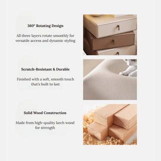 Rotating Leather Bedside Cabinet | 3‑Tier 360° Pivot Drawers Nightstand