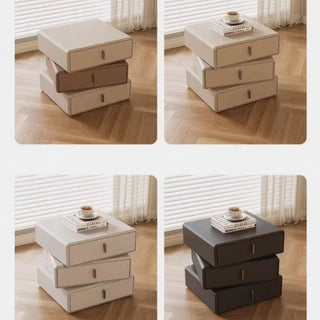 Rotating Leather Bedside Cabinet | 3‑Tier 360° Pivot Drawers Nightstand