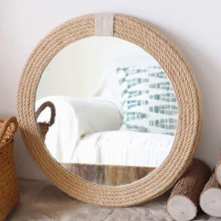 Bohemian Round Rattan Weave Wall Mirror | Thick Natural Fiber Frame | Coastal & Boho Accent