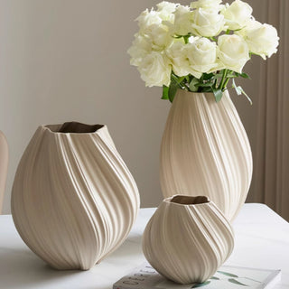 Sculptural Spiral Textured Vase | Organic Form Decorative Vessel | Neutral Beige Décor