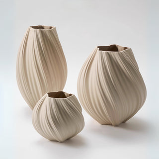 Sculptural Spiral Textured Vase | Organic Form Decorative Vessel | Neutral Beige Décor