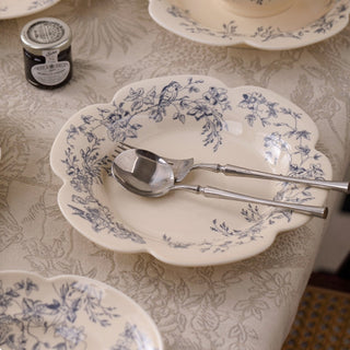 Shabby Chic Farmhouse Ceramic Blue Floral Tea & Dining Set | Scalloped Edge