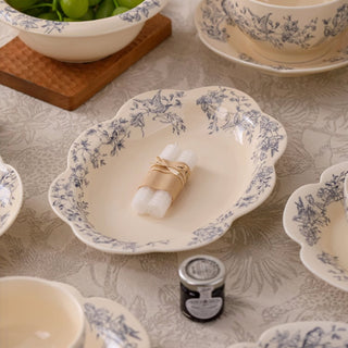 Shabby Chic Farmhouse Ceramic Blue Floral Tea & Dining Set | Scalloped Edge
