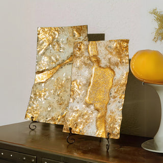 Shimmering Gold & White Textured Table Art | Luxury Home Decor Accent