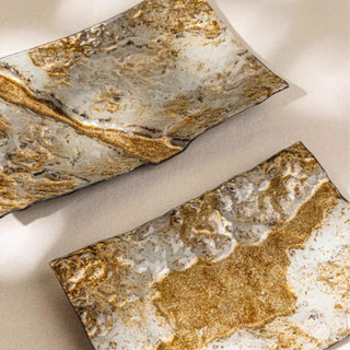 Shimmering Gold & White Textured Table Art | Luxury Home Decor Accent