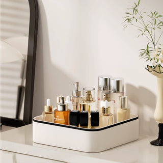 Leather Skincare & Cosmetic Organizer Tray | Elegant White / Beige & Black Trim Organizer