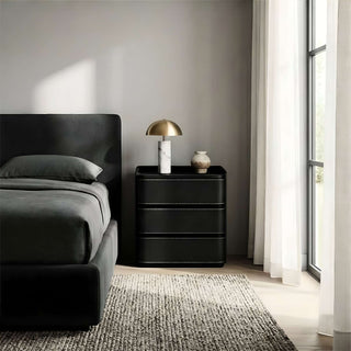 The Capri Leather 3-Drawer Nightstand | Rounded Corners &amp; Raised Rim Top | Luxury Bedside Table (M)