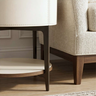 The Grace Leather Round End Table | Storage Drawer & Open Shelf | Timeless Modern Luxury Side Table (E)
