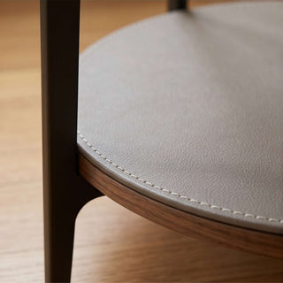 The Grace Leather Round End Table | Storage Drawer & Open Shelf | Timeless Modern Luxury Side Table (E)