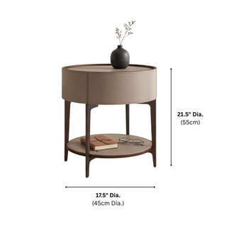 The Grace Leather Round End Table | Storage Drawer & Open Shelf | Timeless Modern Luxury Side Table (E)