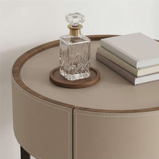 The Grace Leather Round End Table | Storage Drawer & Open Shelf | Timeless Modern Luxury Side Table (E)