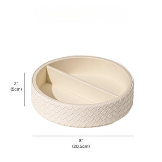 The Intrecciato Woven Leather Round Tray | Divided Cosmetic Organizer & Valet