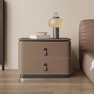 The Milan Leather Nightstand | 2‑Drawer with Leather Handles | Italian‑Inspired Bedside Table