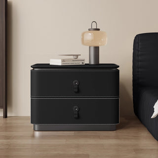 The Milan Leather Nightstand | 2‑Drawer with Leather Handles | Italian‑Inspired Bedside Table