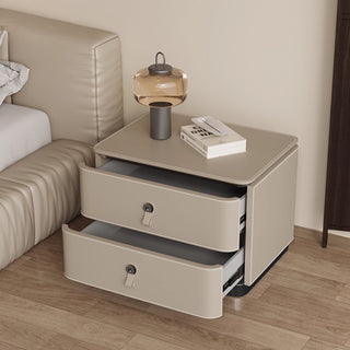The Milan Leather Nightstand | 2‑Drawer with Leather Handles | Italian‑Inspired Bedside Table