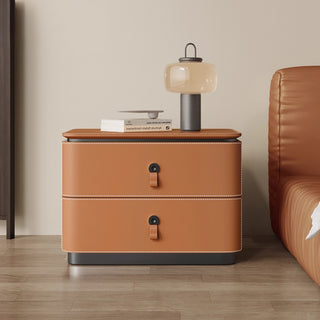 The Milan Leather Nightstand | 2‑Drawer with Leather Handles | Italian‑Inspired Bedside Table