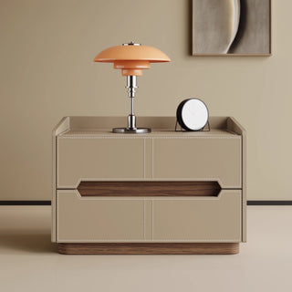 The Milan Leather Nightstand | 2-Drawer with Recessed Wood Handle | Wood Accent
