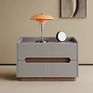 The Milan Leather Nightstand | 2-Drawer with Recessed Wood Handle | Wood Accent