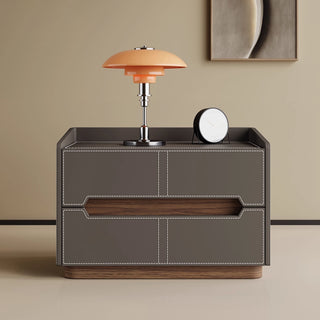 The Milan Leather Nightstand | 2-Drawer with Recessed Wood Handle | Wood Accent