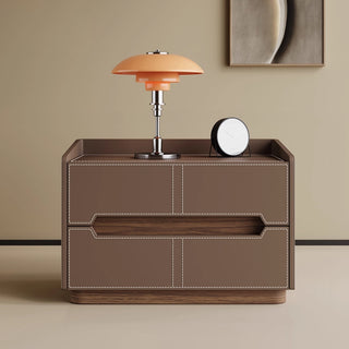 The Milan Leather Nightstand | 2-Drawer with Recessed Wood Handle | Wood Accent
