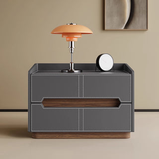 The Milan Leather Nightstand | 2-Drawer with Recessed Wood Handle | Wood Accent