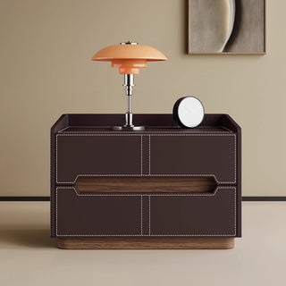 The Milan Leather Nightstand | 2-Drawer with Recessed Wood Handle | Wood Accent