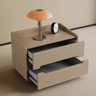 The Milan Leather Nightstand | 2-Drawer with Recessed Wood Handle | Wood Accent