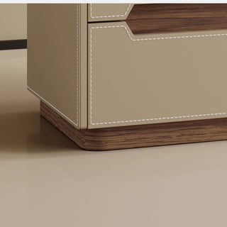 The Milan Leather Nightstand | 2-Drawer with Recessed Wood Handle | Wood Accent