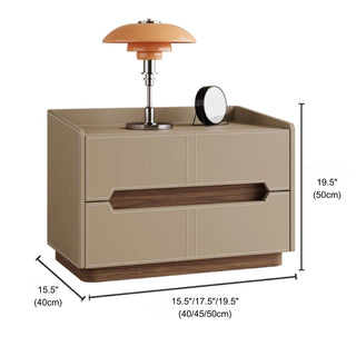 The Milan Leather Nightstand | 2-Drawer with Recessed Wood Handle | Wood Accent