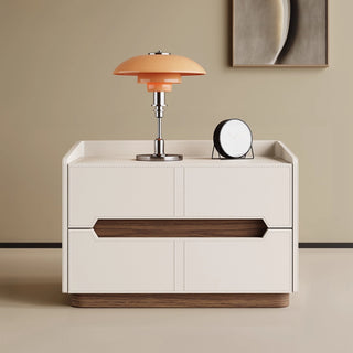 The Milan Leather Nightstand | 2-Drawer with Recessed Wood Handle | Wood Accent