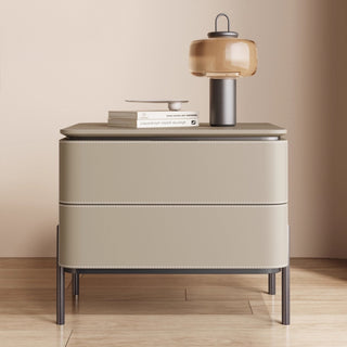 The Milan Leather Nightstand | 2-Drawer with Slim Metal Legs
