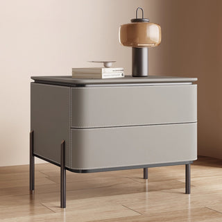 The Milan Leather Nightstand | 2-Drawer with Slim Metal Legs