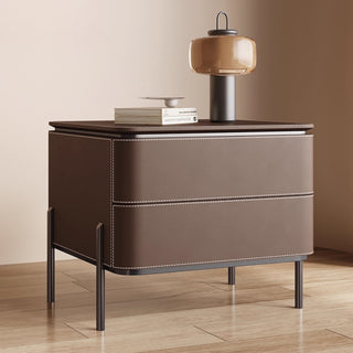 The Milan Leather Nightstand | 2-Drawer with Slim Metal Legs