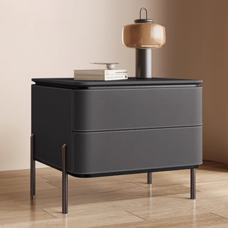 The Milan Leather Nightstand | 2-Drawer with Slim Metal Legs