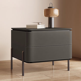 The Milan Leather Nightstand | 2-Drawer with Slim Metal Legs